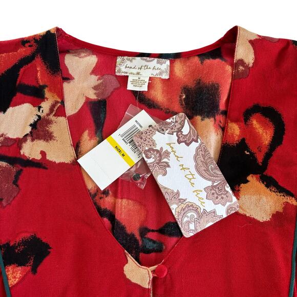 Band of the Free Dolly Red Floral Print Puff Sleeve Mini Dress Women’s Medium - Picture 3 of 8